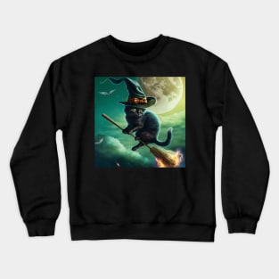 Magical Cat Flying on Her Broomstick Crewneck Sweatshirt